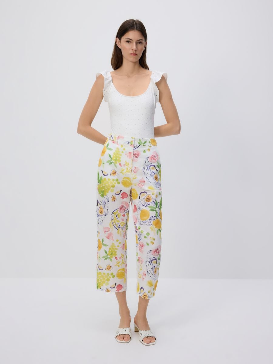 Patterned trousers with linen blend - multicolor - RESERVED - 5