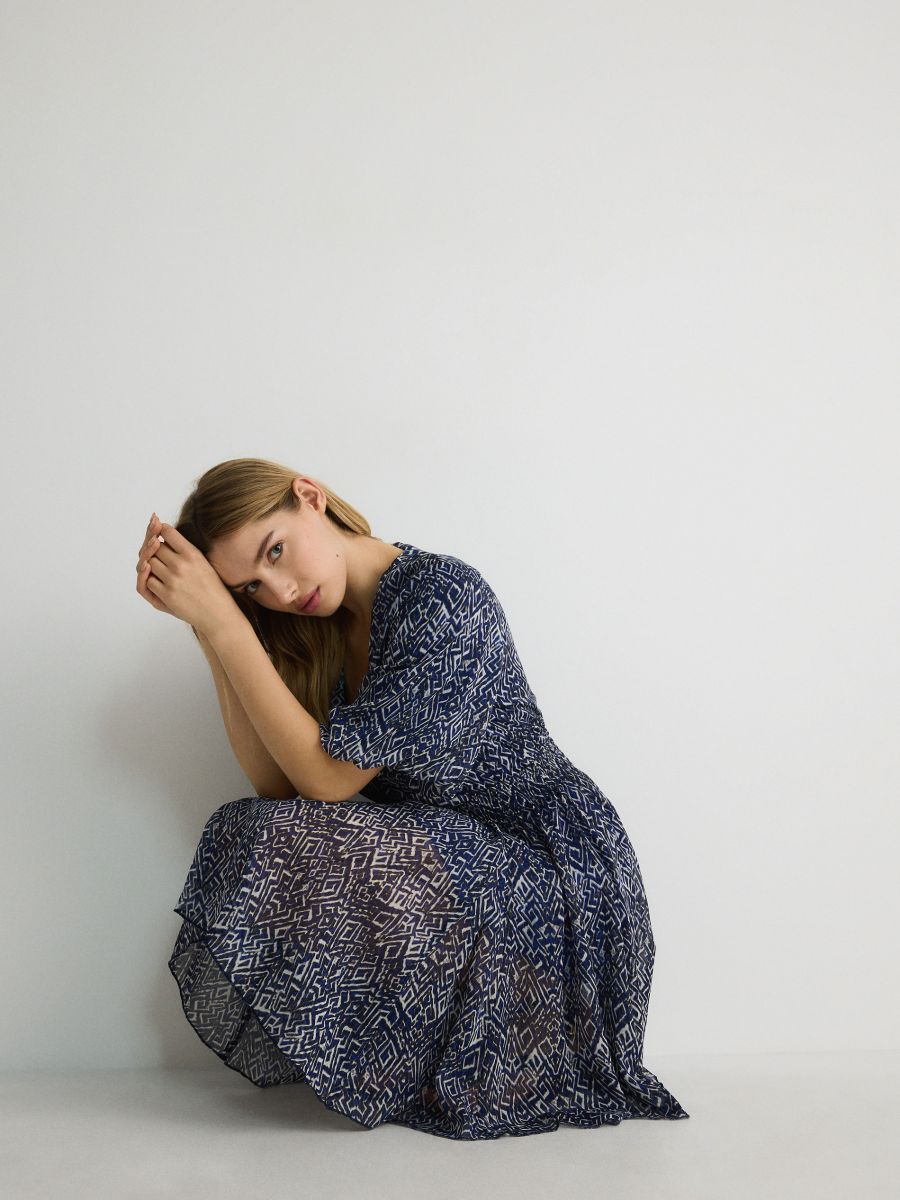 Vestito con maniche a palloncino - blu - RESERVED - 3