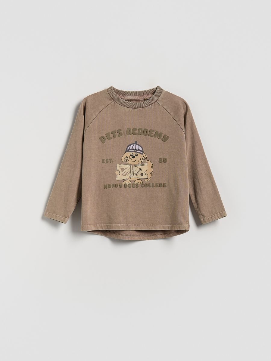 Printed cotton long sleeve T-shirt - coffee - RESERVED