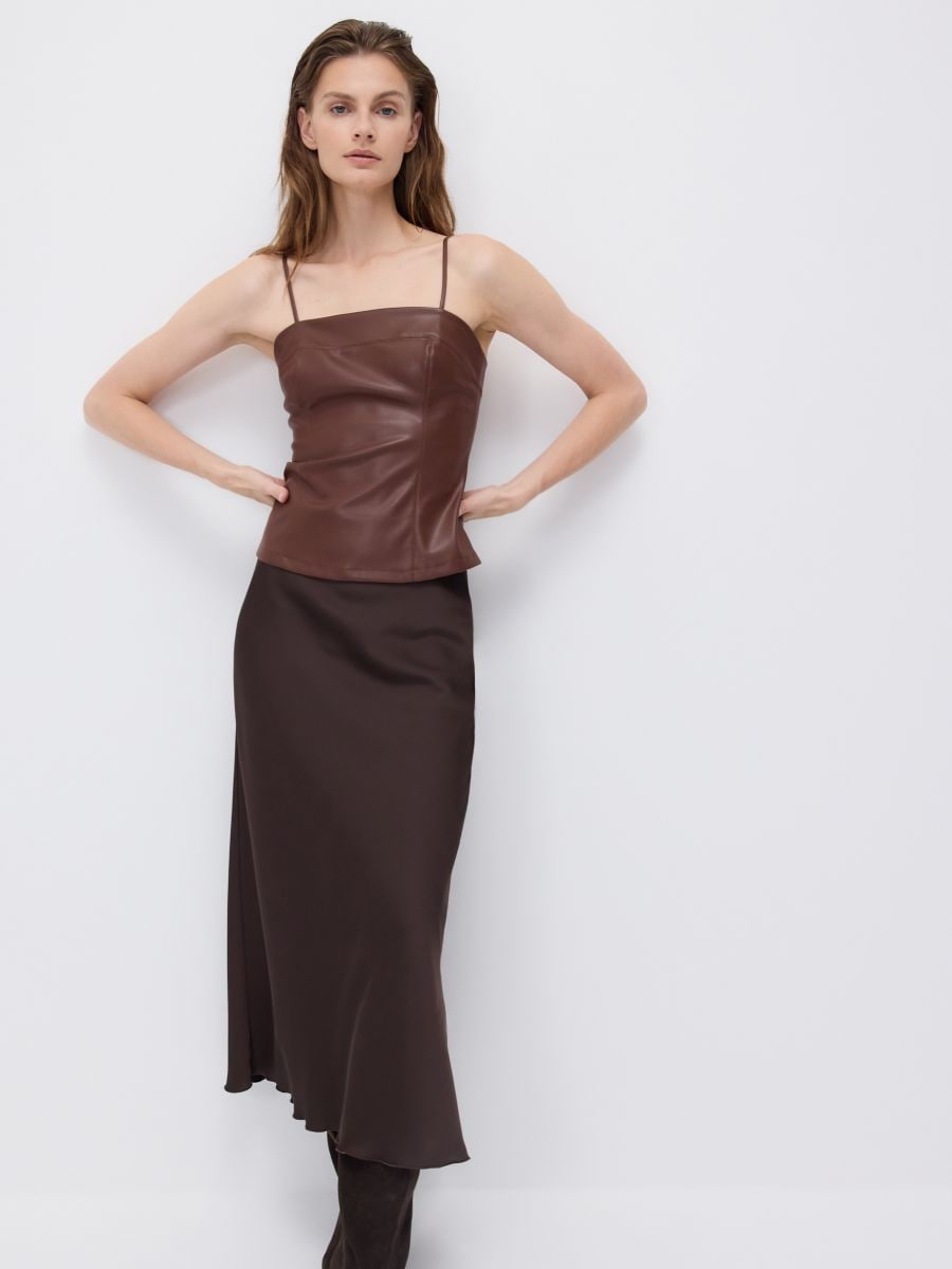 Satin midi skirt - dark brown - RESERVED