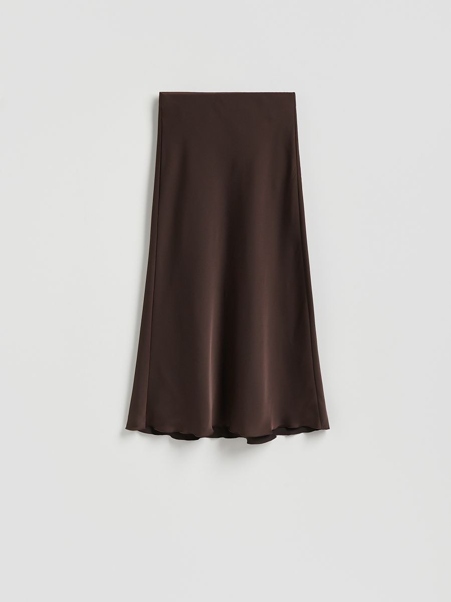 Satin midi skirt - dark brown - RESERVED