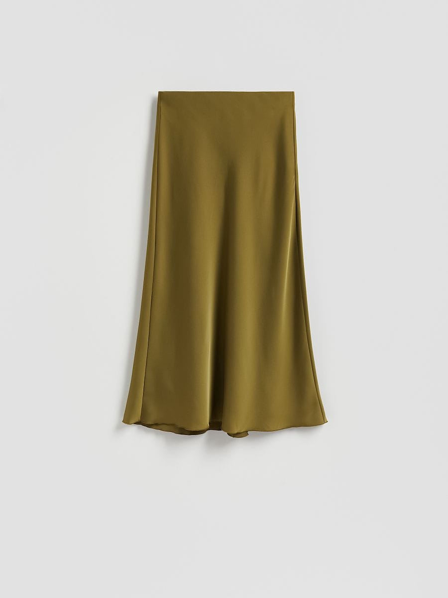 Satin midi skirt - olive - RESERVED
