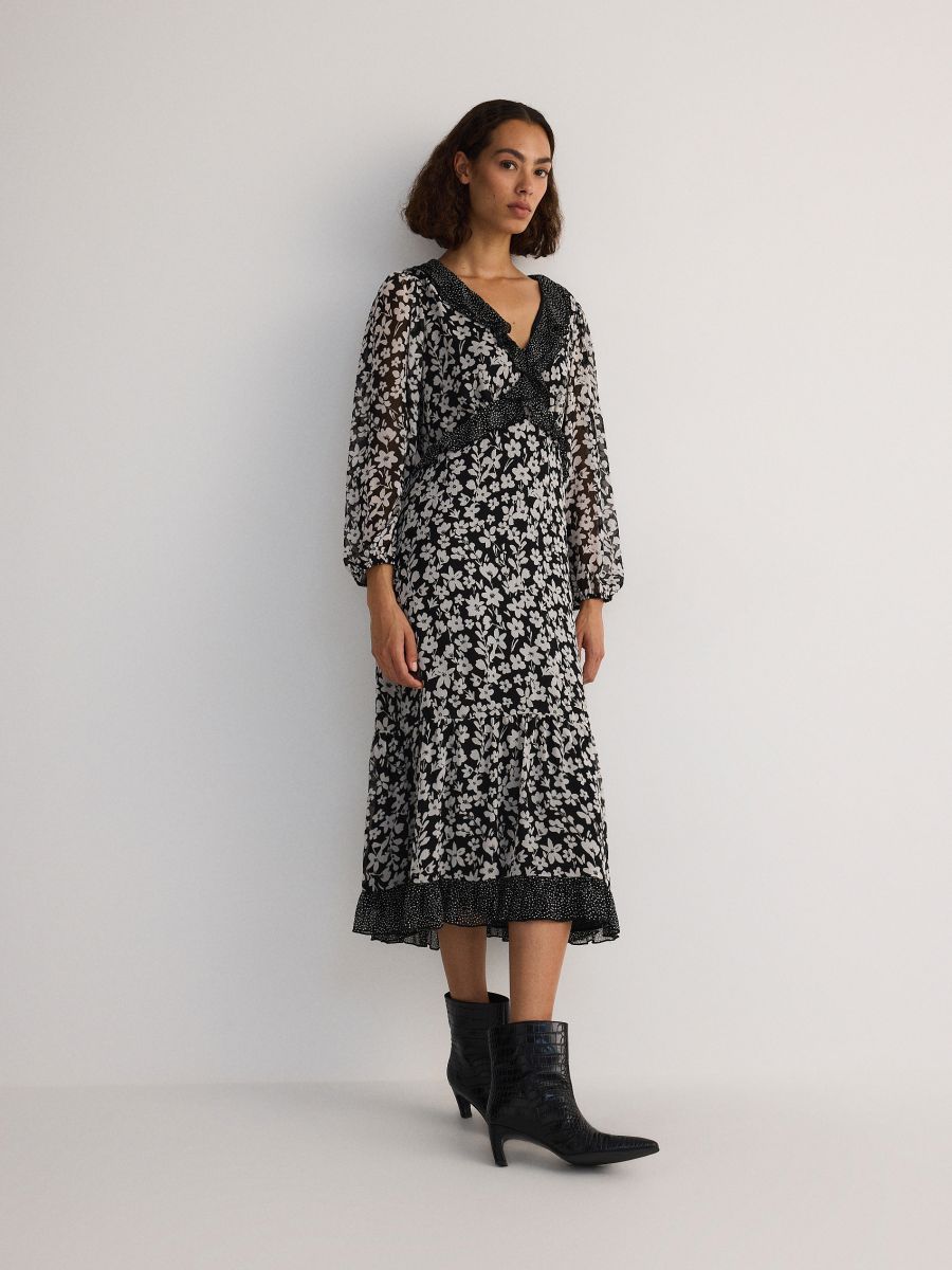 Abito in chiffon con volant - multicolore - RESERVED - 3