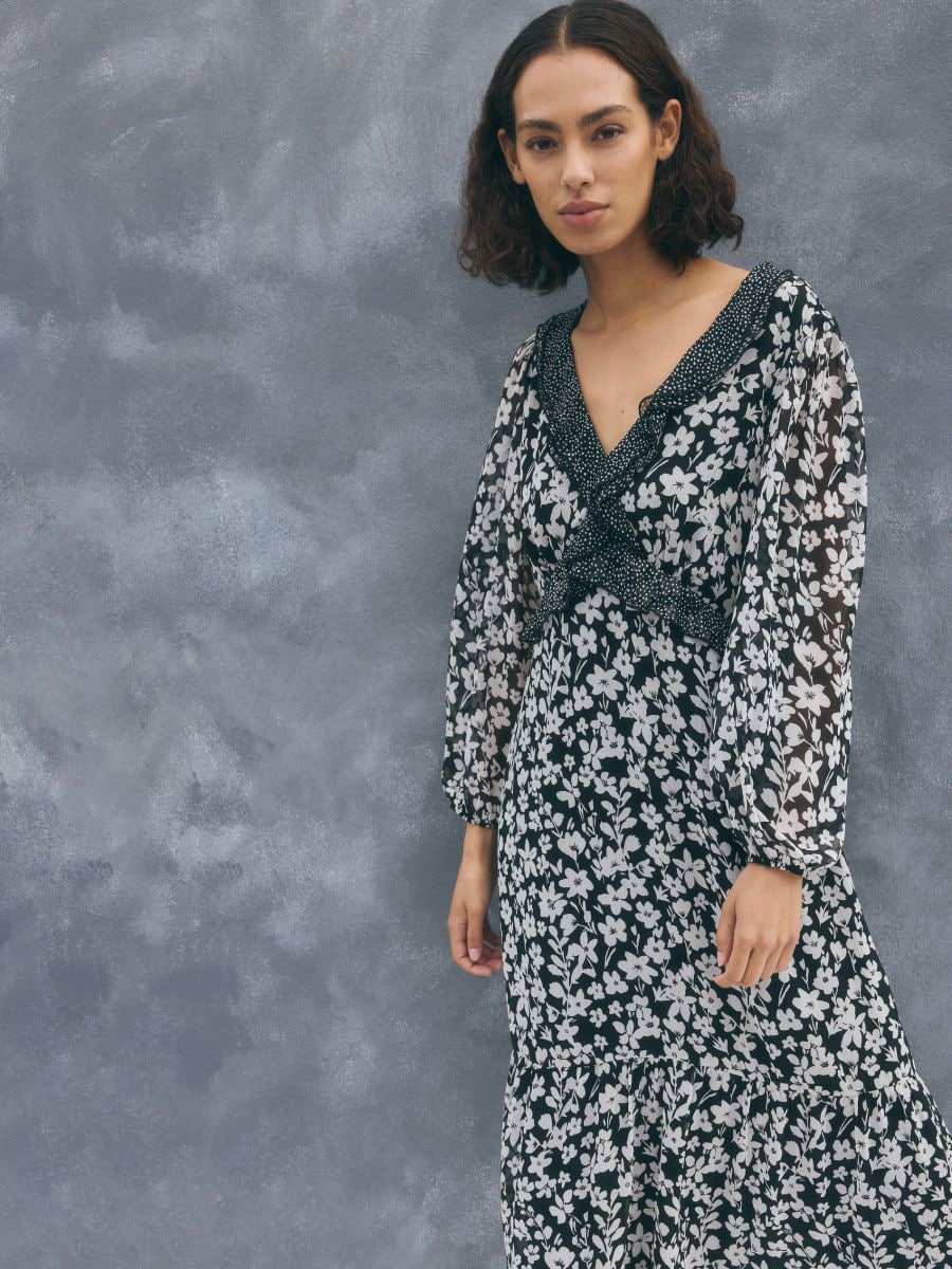 Abito in chiffon con volant - multicolore - RESERVED - 6
