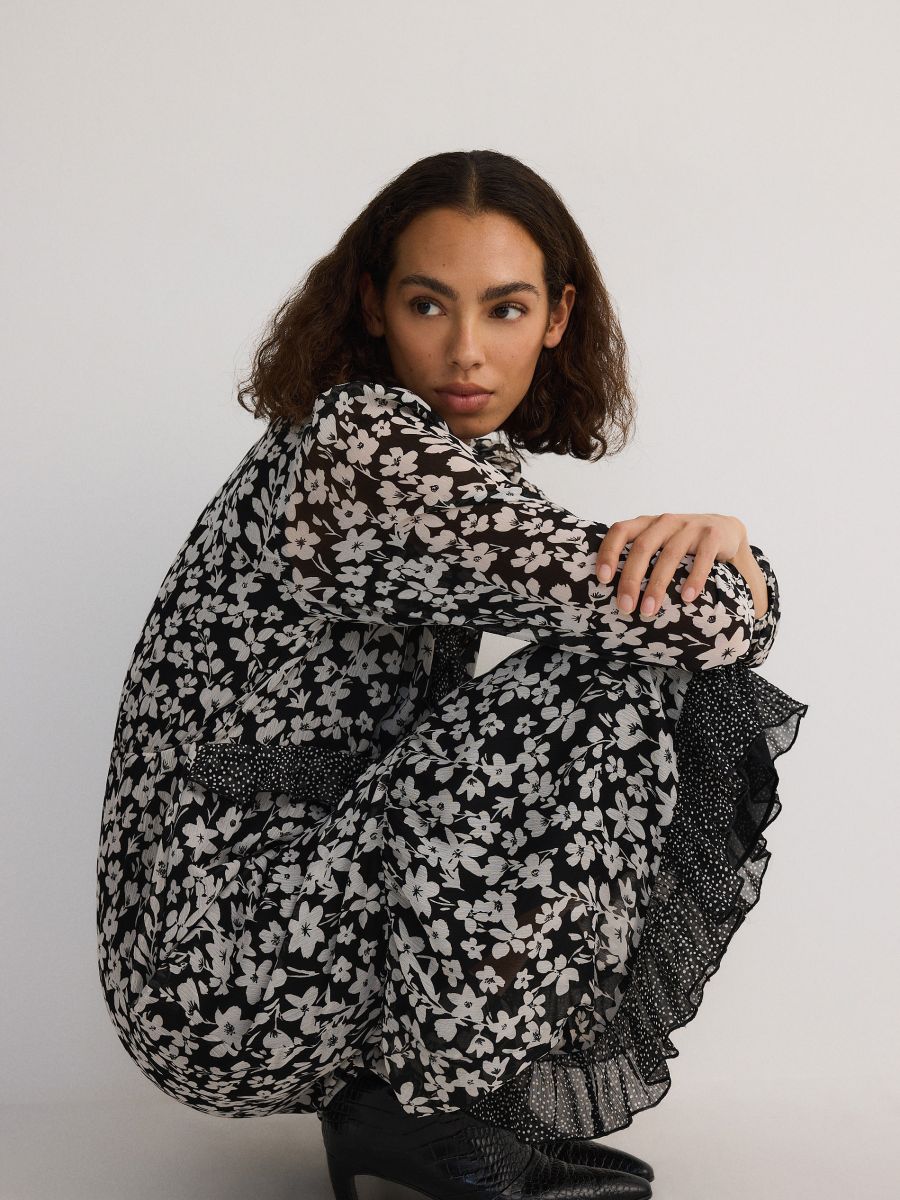 Abito in chiffon con volant - multicolore - RESERVED - 4