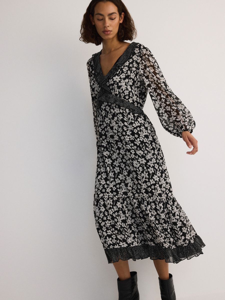 Abito in chiffon con volant - multicolore - RESERVED - 2