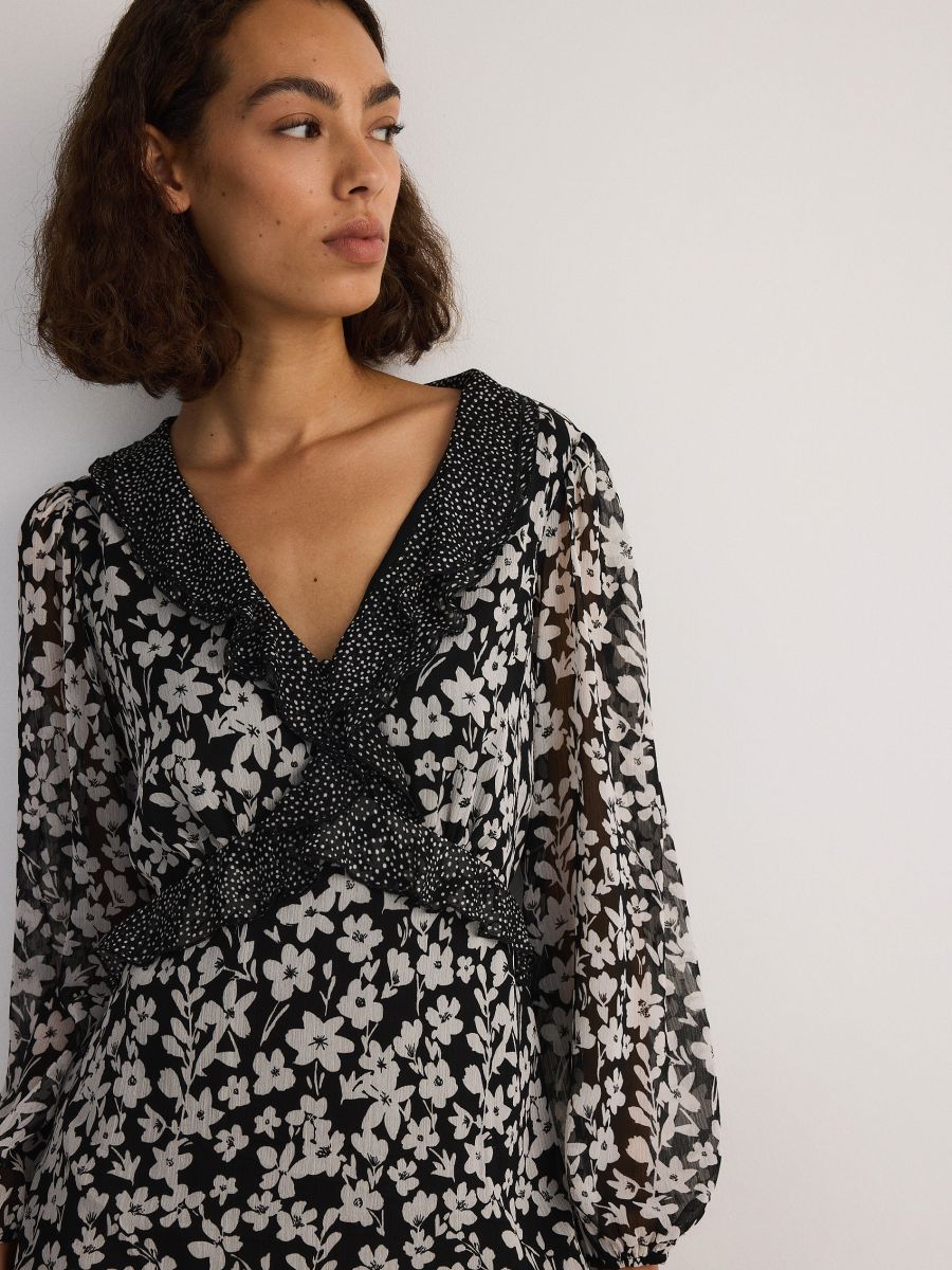 Abito in chiffon con volant - multicolore - RESERVED - 5