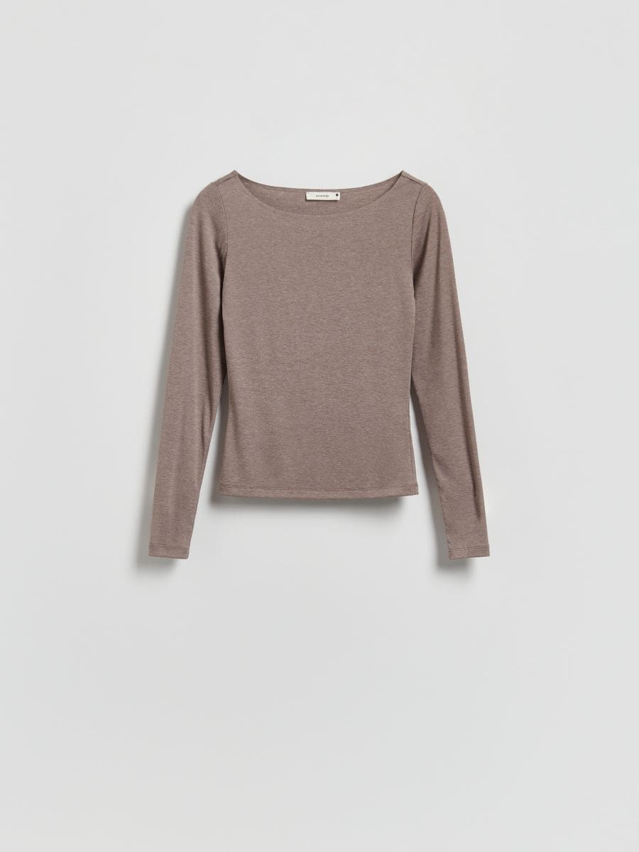 Viscose rich long sleeve T-shirt - beige - RESERVED