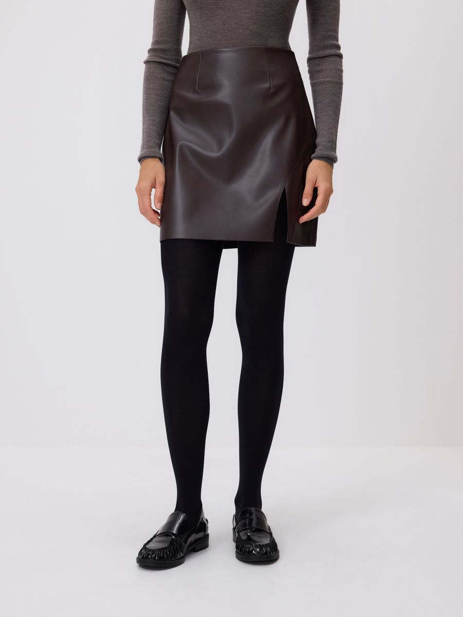 Faux leather mini skirt - brown - RESERVED