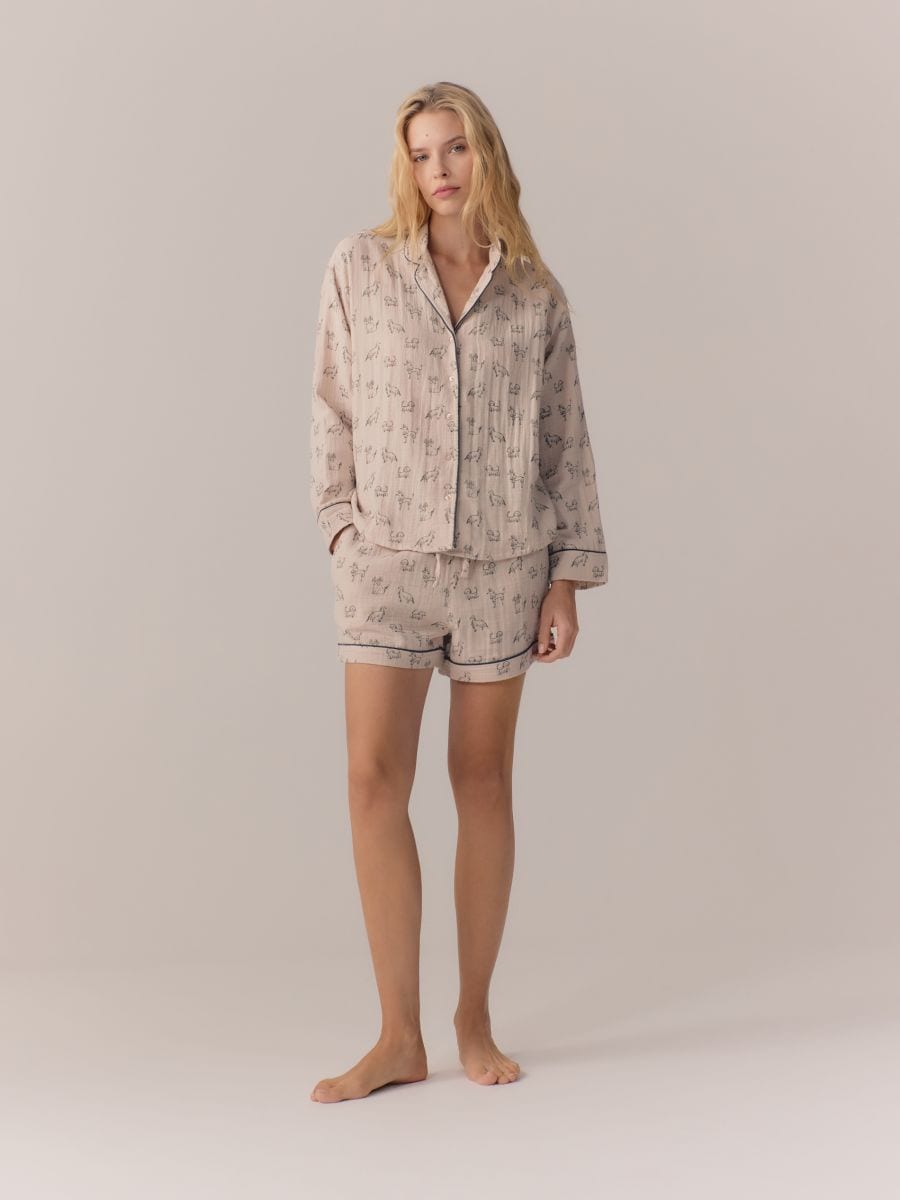 Zweiteiliges Pyjama-Set aus Baumwolle - beige - RESERVED - 3