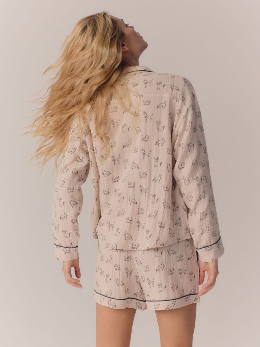 Zweiteiliges Pyjama-Set aus Baumwolle - beige - RESERVED - 8