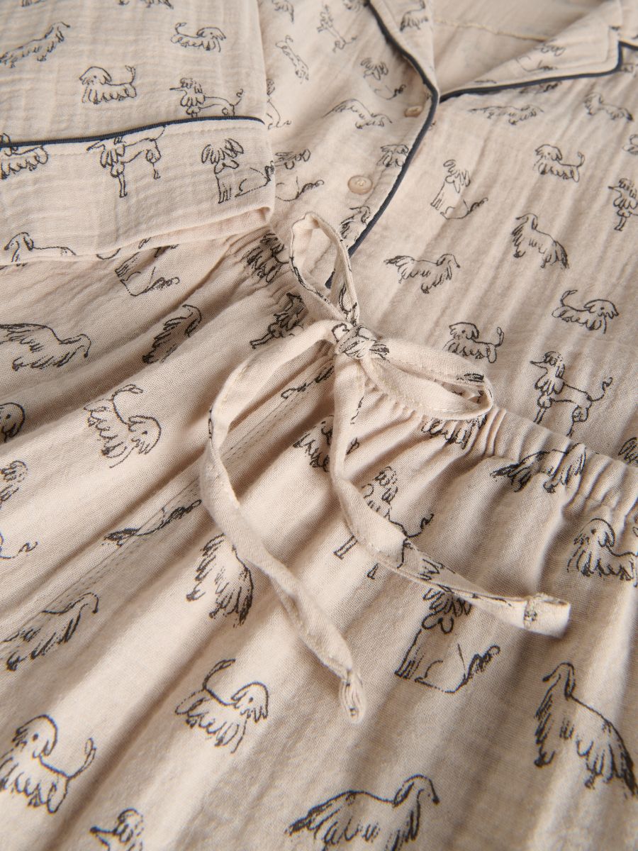 Zweiteiliges Pyjama-Set aus Baumwolle - beige - RESERVED - 2