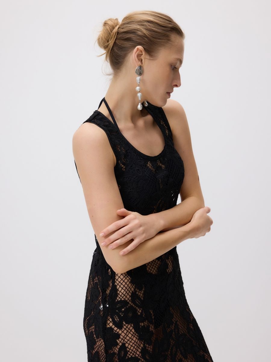 Midi-robe ajourée - Noir - RESERVED - 2