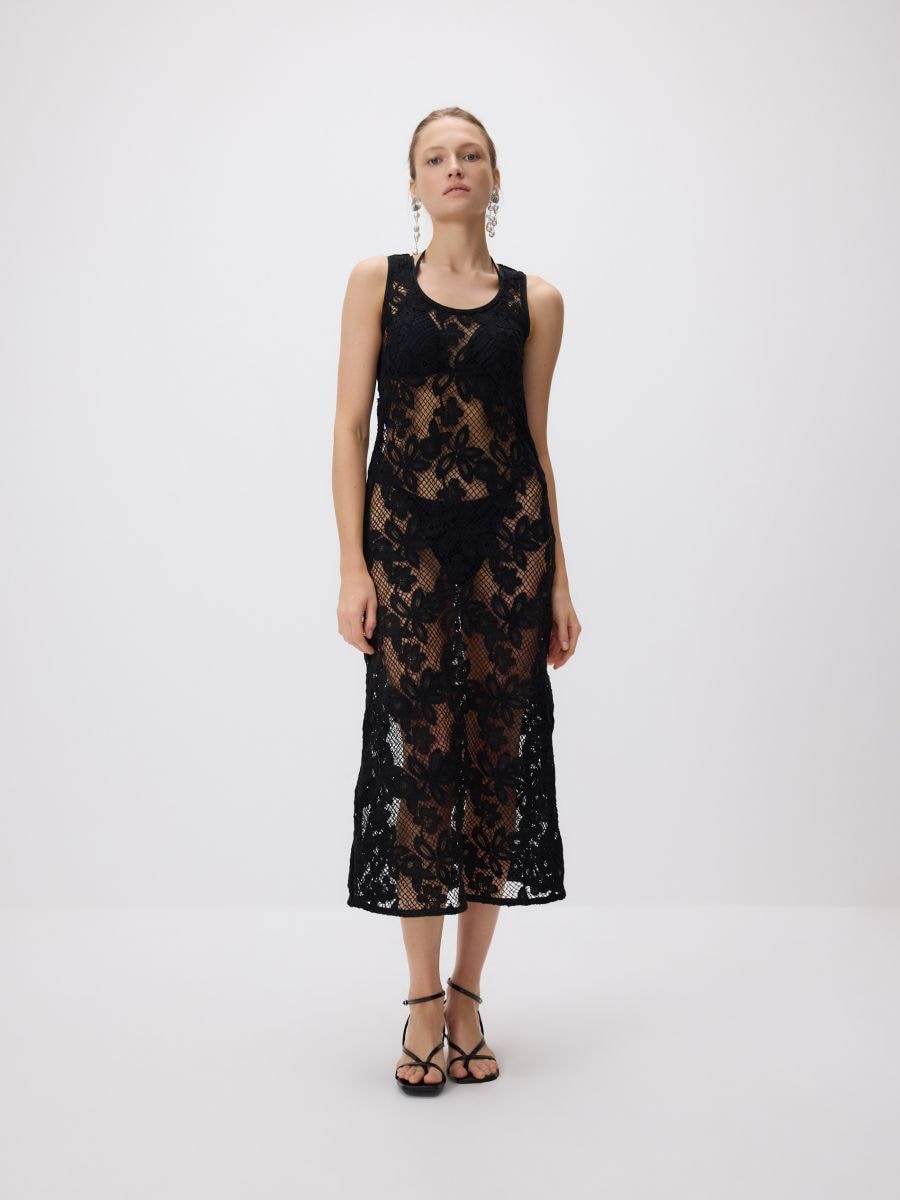 Midikleid mit Lochmuster - schwarz - RESERVED