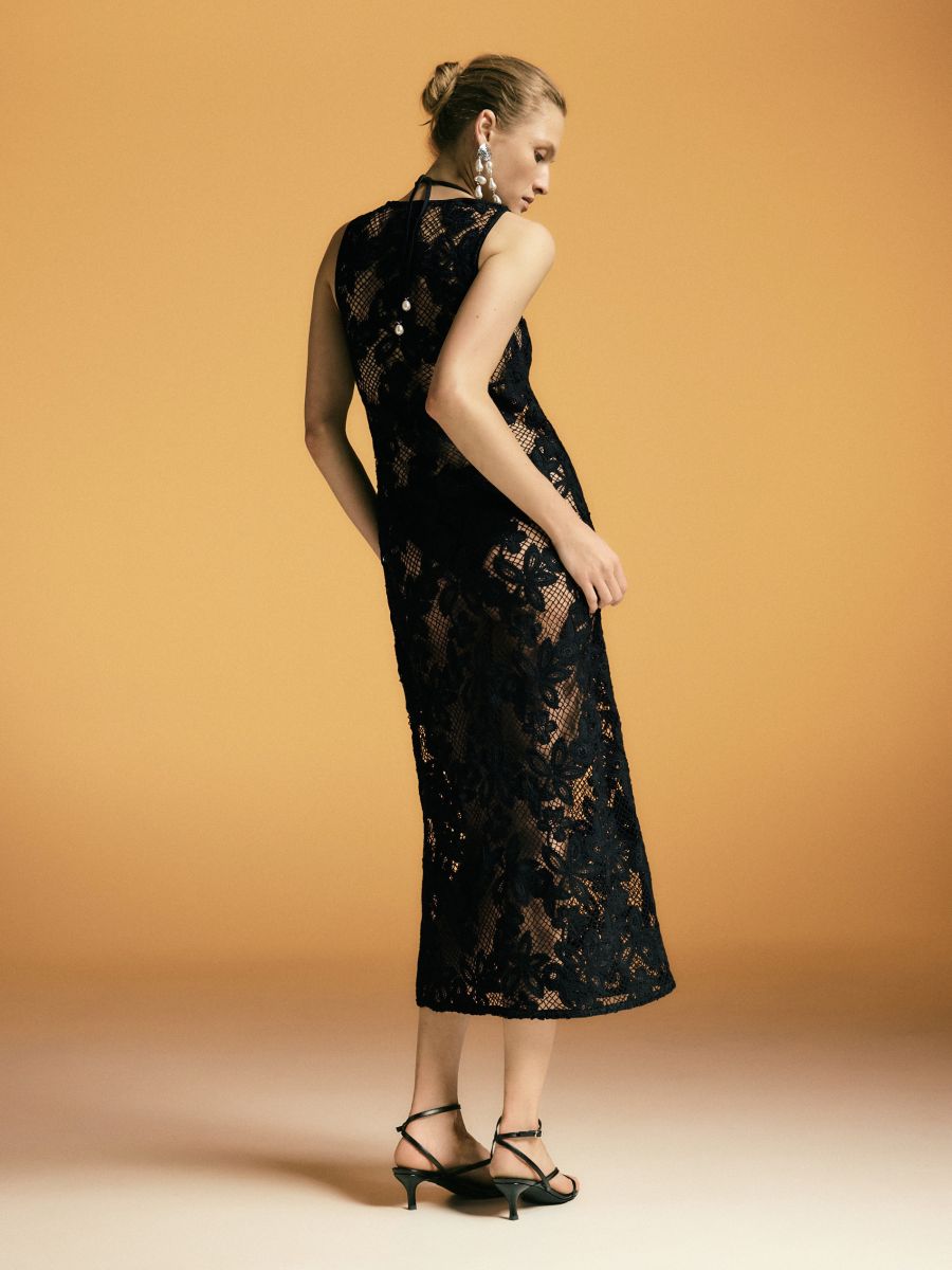 Midi-robe ajourée - Noir - RESERVED - 9