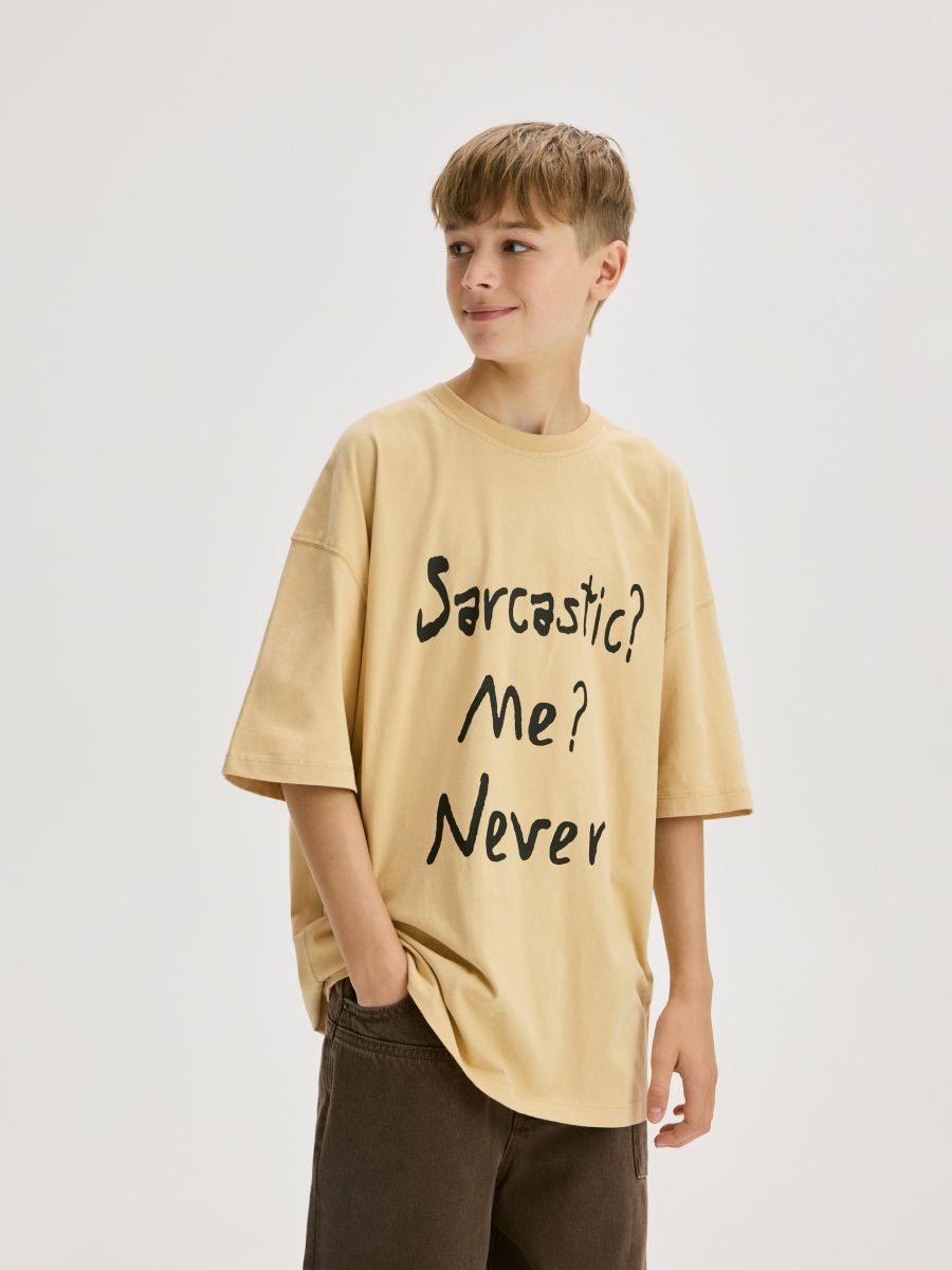 Oversize-T-Shirt mit hohem Baumwollanteil - beige - RESERVED