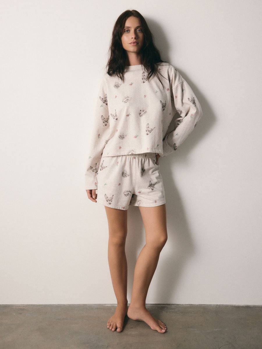 Gemustertes zweiteiliges Pyjama - beige - RESERVED