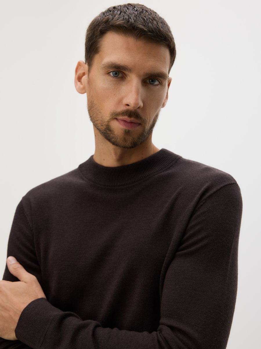 Sweter z wełny merino - ciemnobrązowy - RESERVED