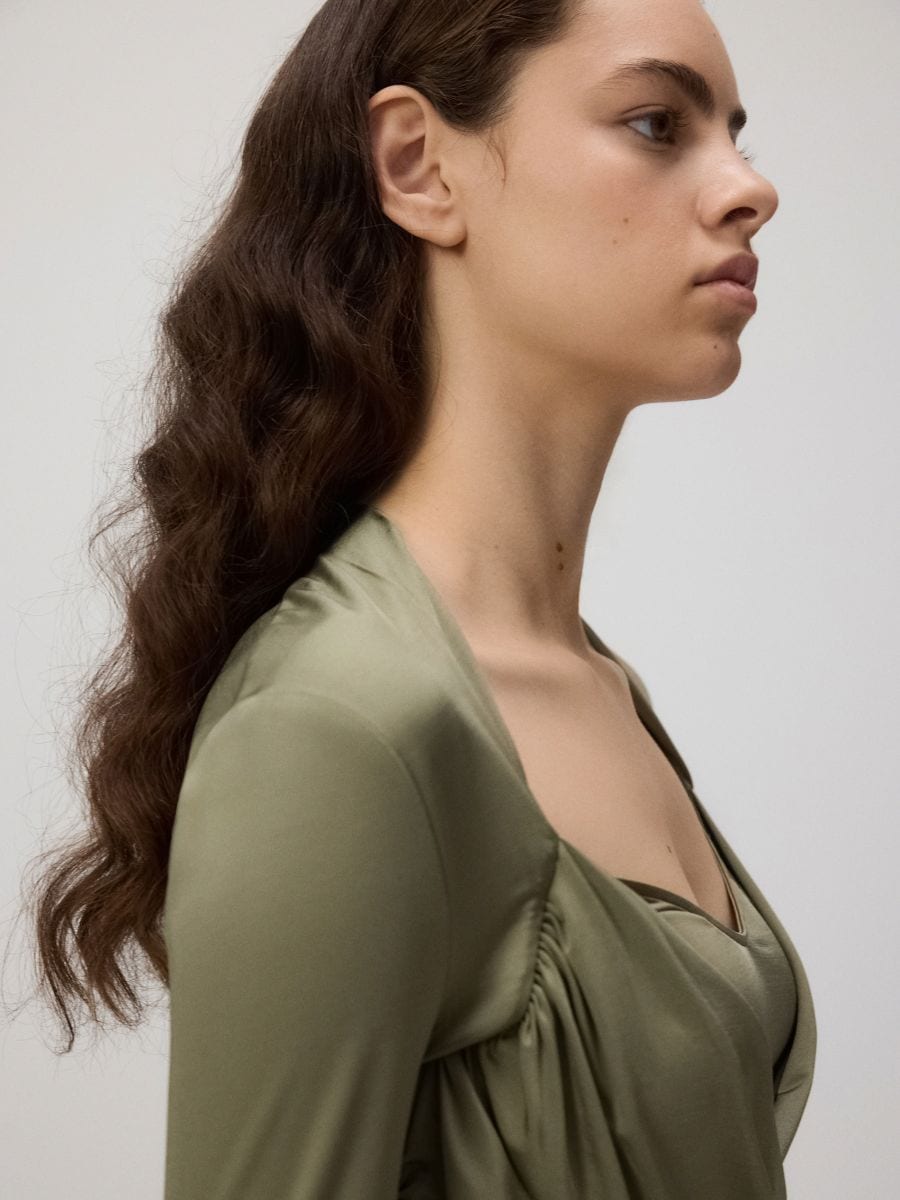 Draped viscose blouse - olive - RESERVED - 2