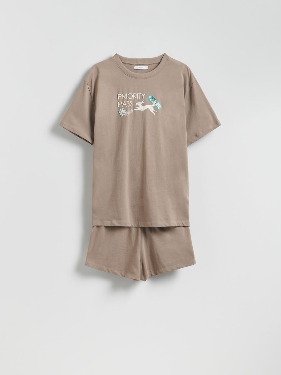 Two piece pyjama set with print - beige - RESERVED