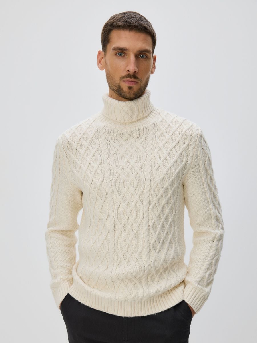 Structured turtleneck sweater - cream - RESERVED