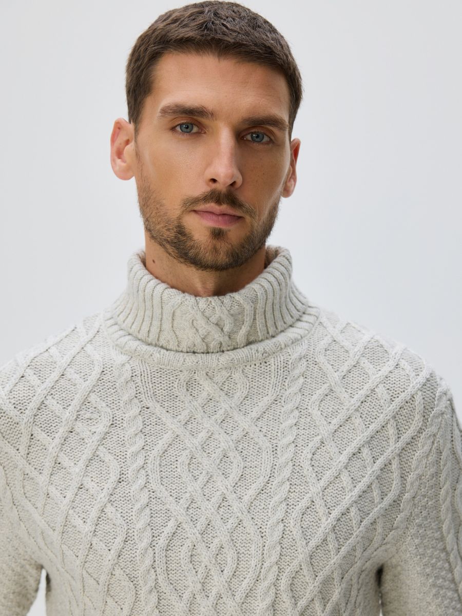 Strukturalny sweter z golfem - jasnoszary - RESERVED