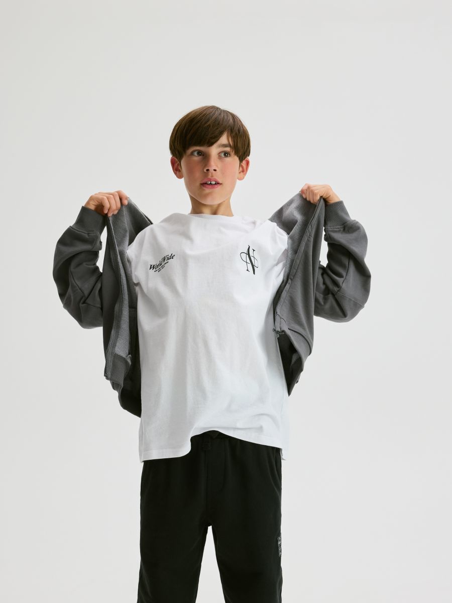 Бавовняна футболка з принтом - кремовий - RESERVED - 5