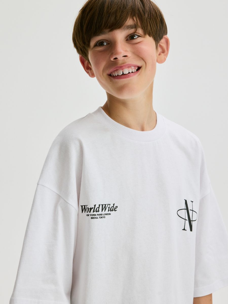 Бавовняна футболка з принтом - кремовий - RESERVED - 3