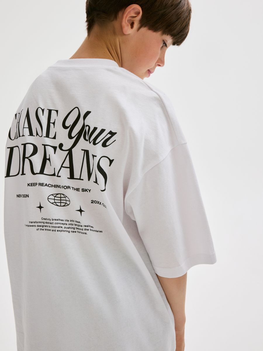 Бавовняна футболка з принтом - кремовий - RESERVED - 4