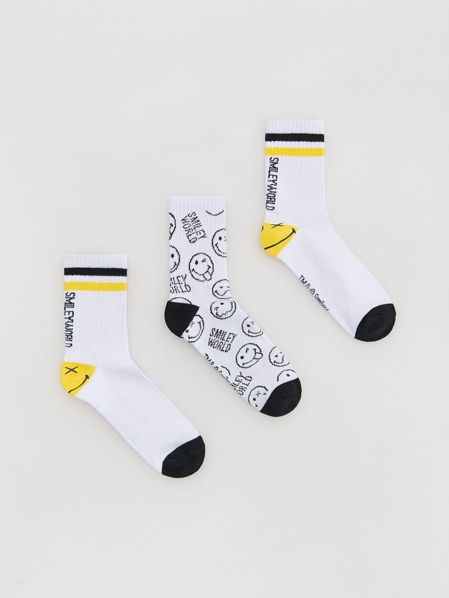 Komplet 3 parov nogavic SmileyWorld® - bela - RESERVED