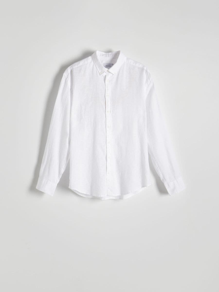 Regular fit linen rich shirt - white - RESERVED