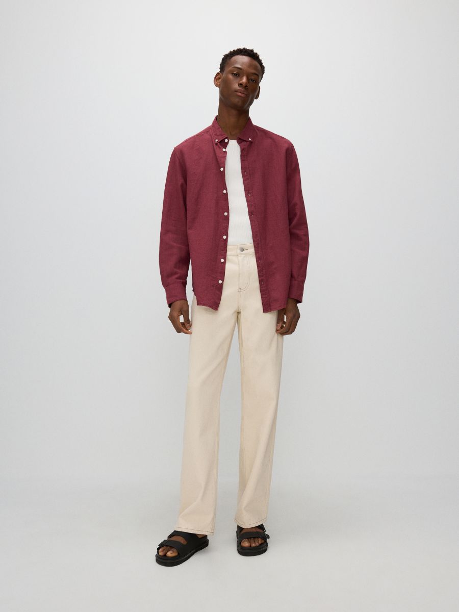 Regular fit overhemd met hoog linnengehalte - MAUVE - RESERVED - 2