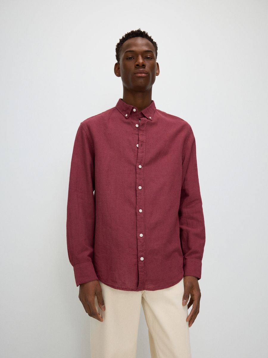 Regular fit overhemd met hoog linnengehalte - MAUVE - RESERVED - 3