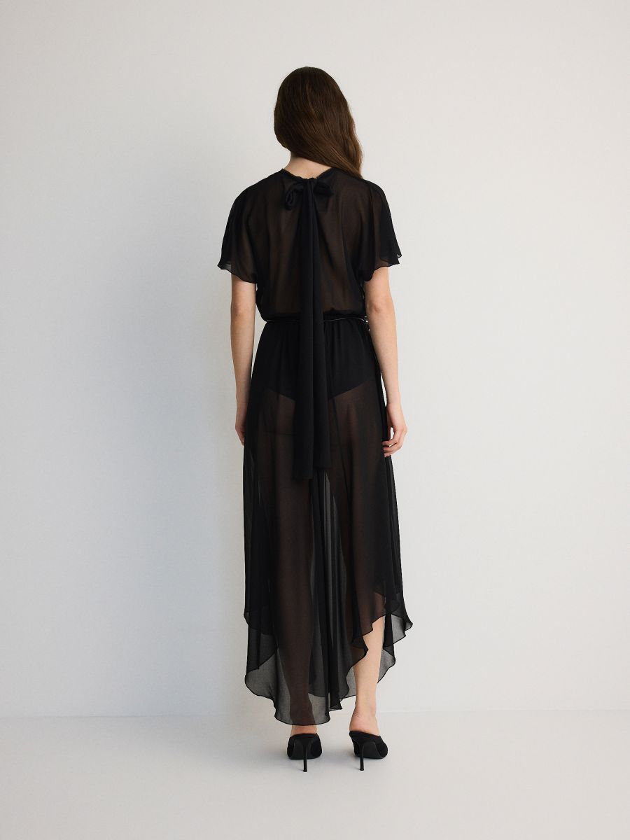 Abito in chiffon con fusciacca annodata - nero - RESERVED - 4