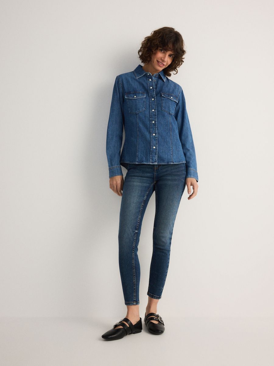 Slim kavbojke s srednje visokim pasom - modra - RESERVED