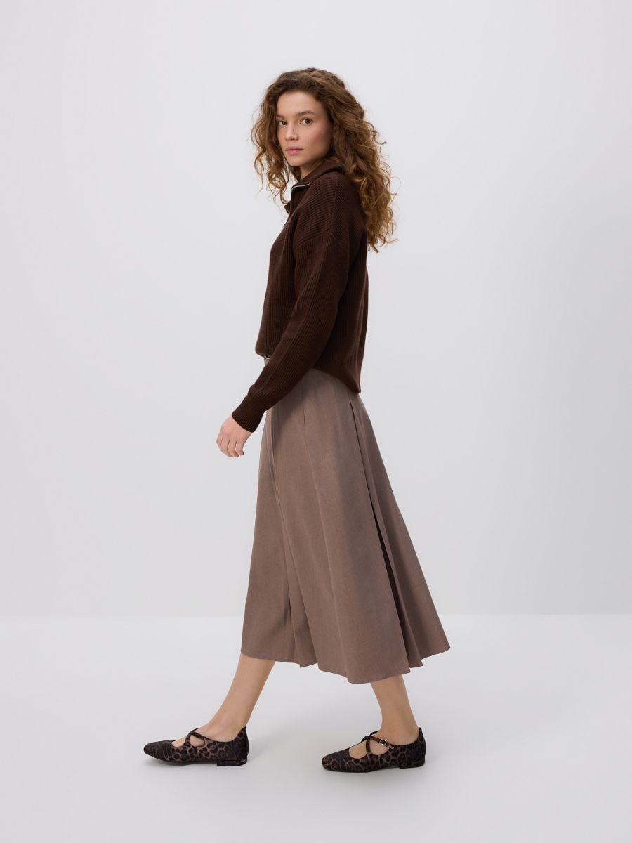 Pleated midi skirt - beige - RESERVED