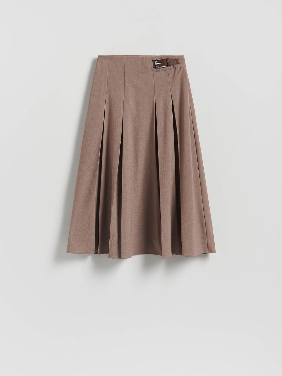 Pleated midi skirt - beige - RESERVED