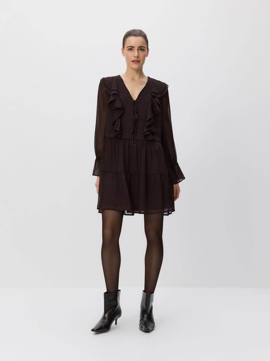 Dress with ruffle details - dark brown - RESERVED
