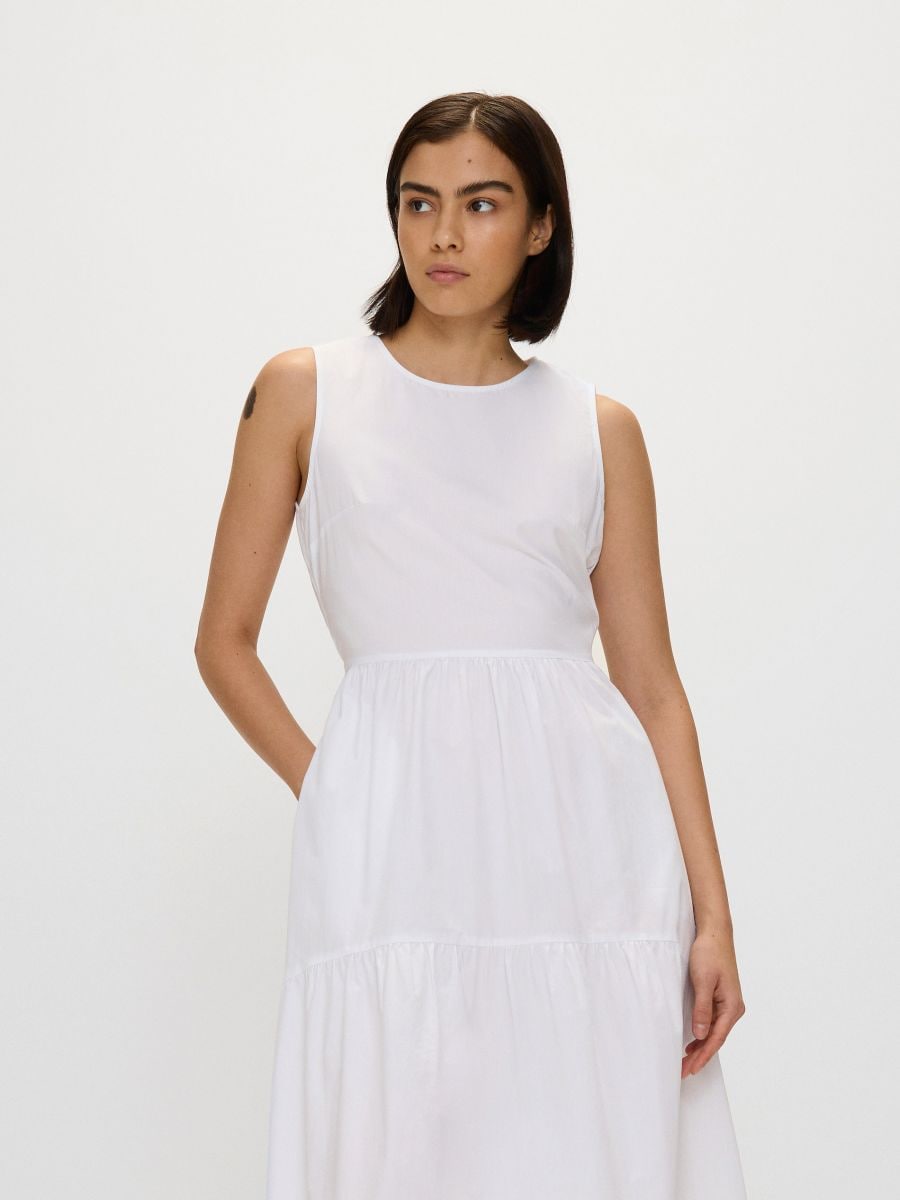 Rochie maxi din bumbac - crem - RESERVED