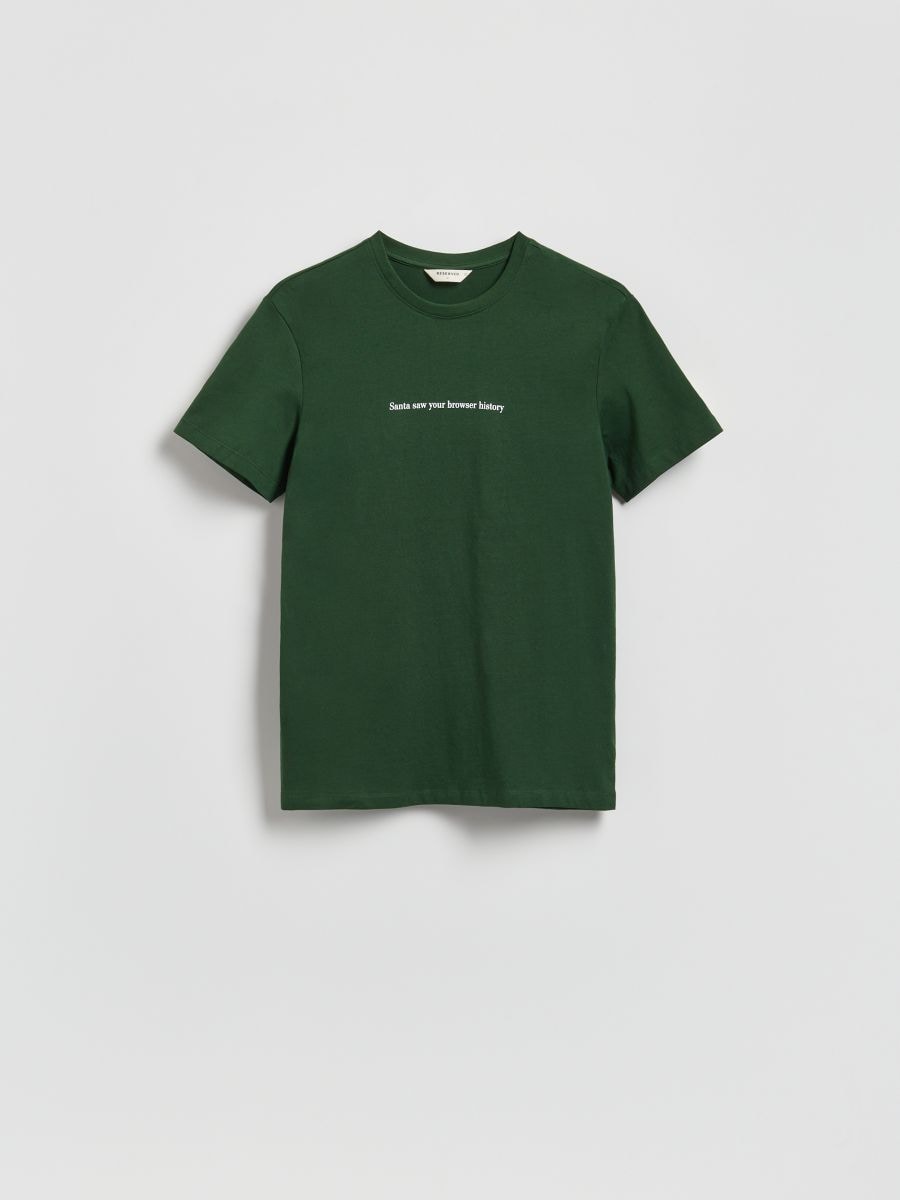 T-Shirt im Regular-Fit mit Weihnachtsschriftzug - dunkelgrün - RESERVED