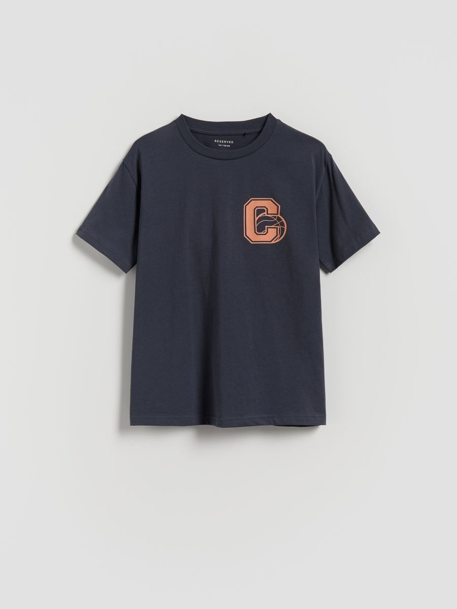 Cotton T-shirt with print - navy - RESERVED