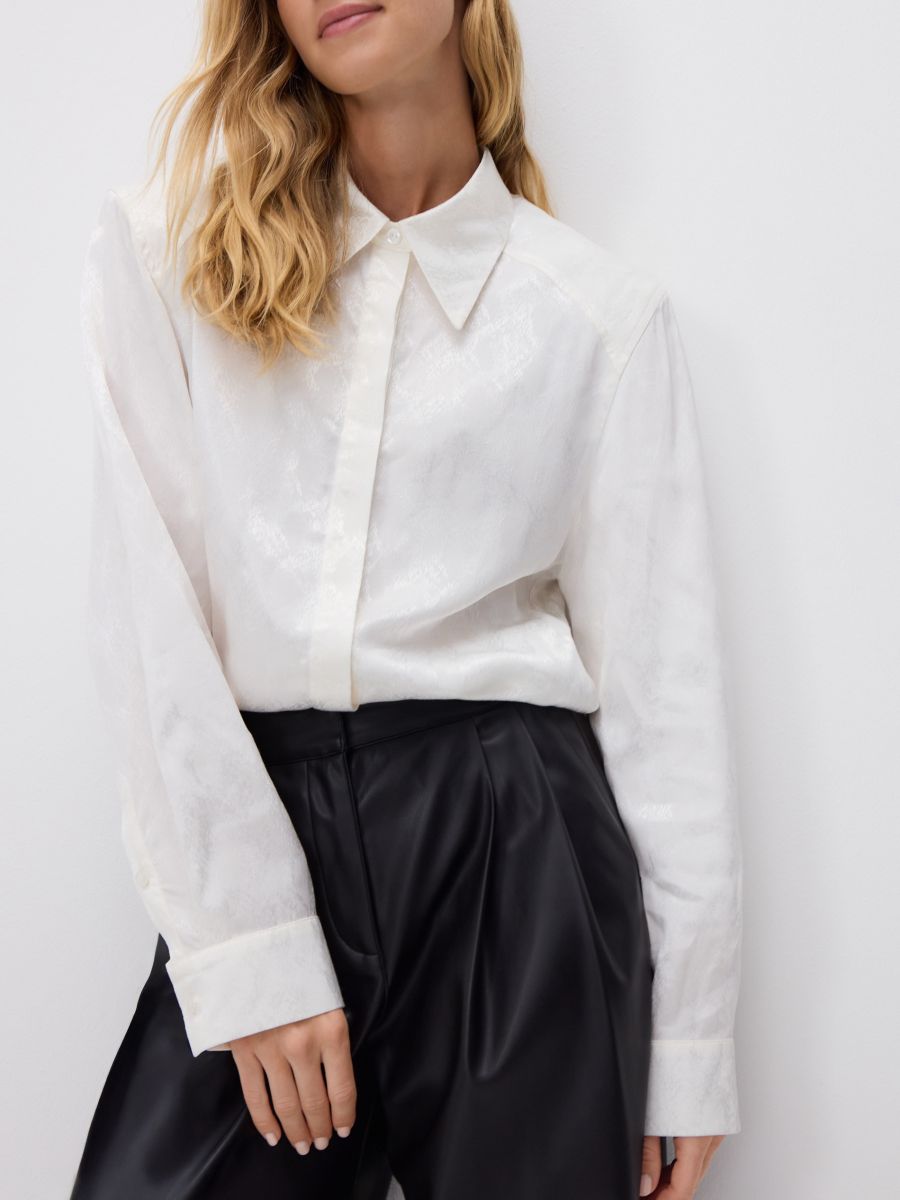 Shiny fabric shirt - cream - RESERVED