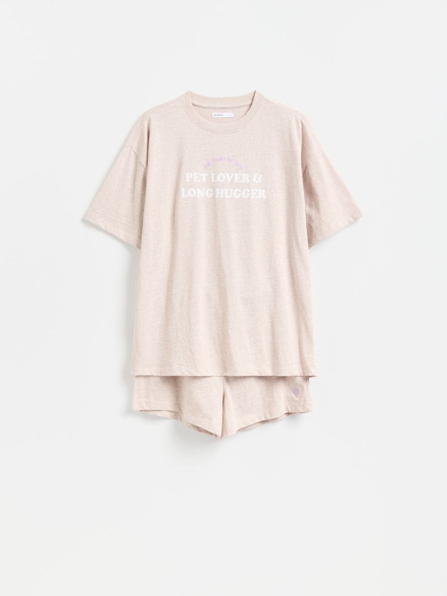 Zweiteiliges bedrucktes Pyjama-Set - weizen - RESERVED