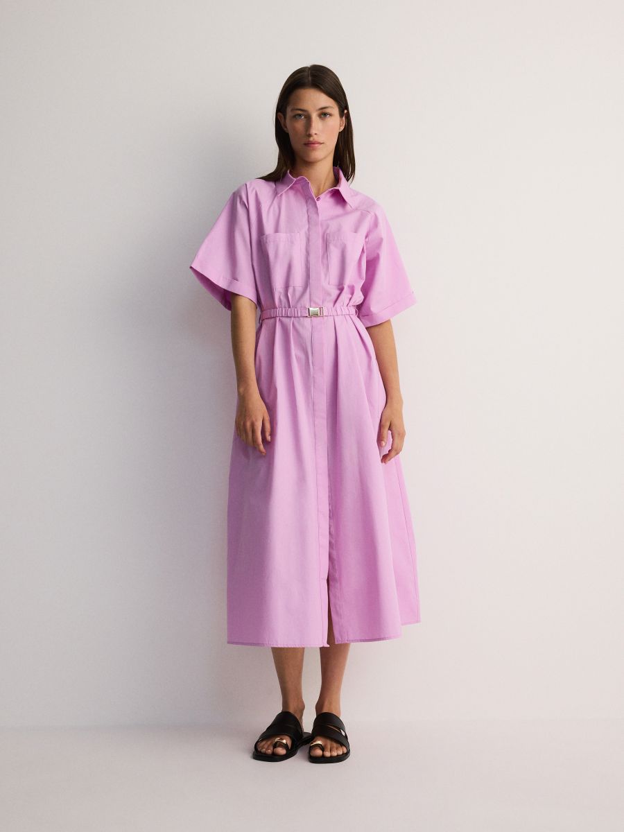Koszulowa sukienka oversize - fuksja - RESERVED - 2
