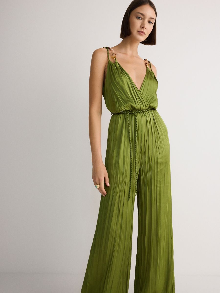 Pleated cami jumpsuit - green - RESERVED - 3