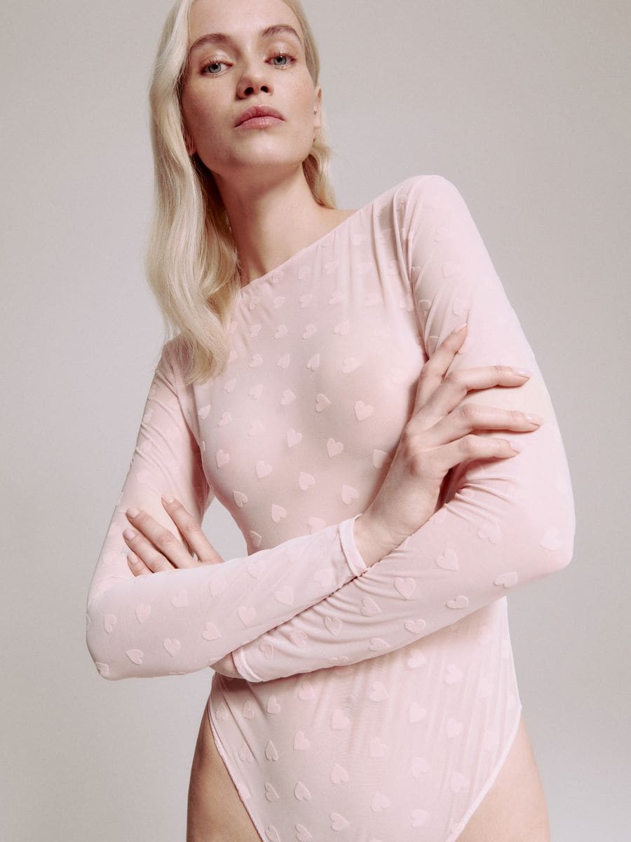 Bodi s dezenom srca - pastelno pink  - RESERVED - 2