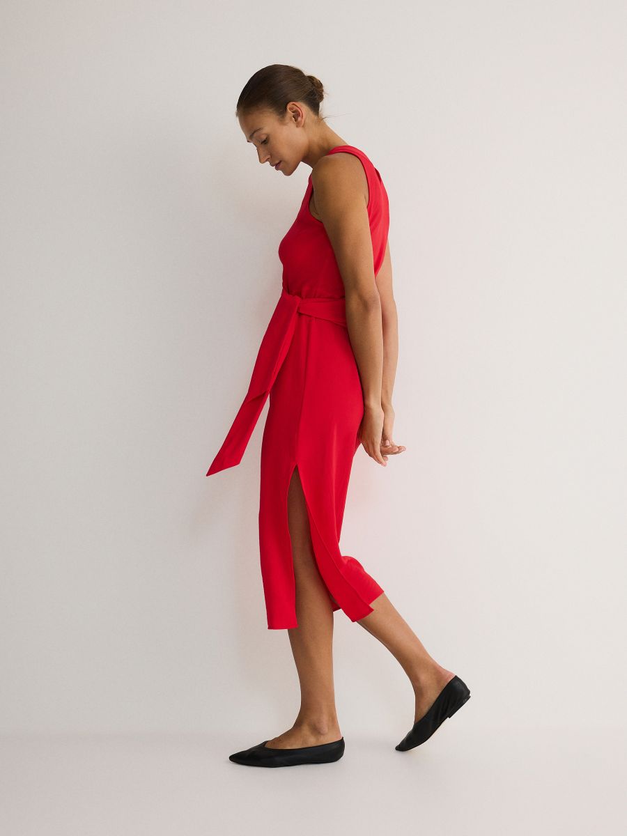 Midikleid mit Bindung - rot - RESERVED - 2