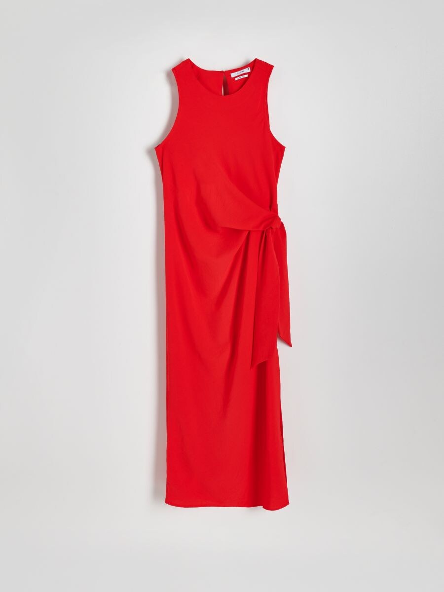 Midi šaty s vázáním v pase - červená - RESERVED