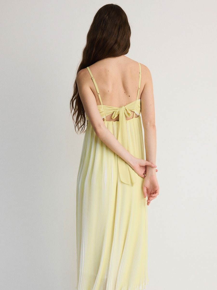 Pleated midi dress with knot - light yellow - RESERVED - 4
