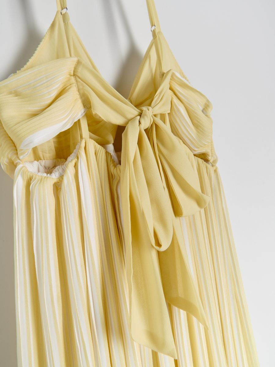 Pleated midi dress with knot - light yellow - RESERVED - 3